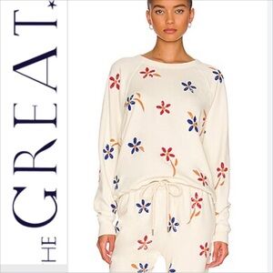 The Great college sweatshirt in washed white with western floral. Size 2 /M